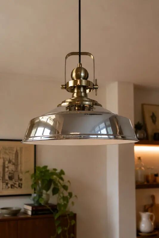 Asaletli Krom Tekli Avize Eskitme Başlık Retro Sarkıt Lamba Restoran Cafe Salon Avizeleri - Krom - BAMYUM