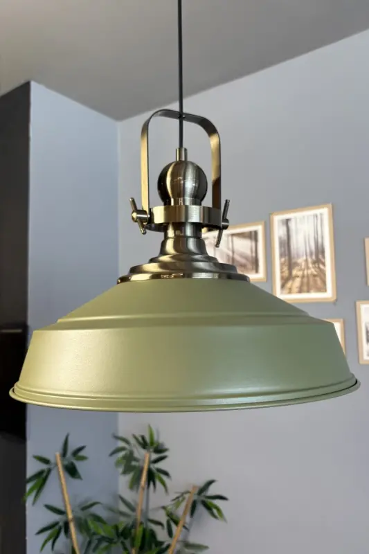 Asaletli Saz Yeşili Tekli Avize Eskitme Başlık Retro Sarkıt Lamba Restoran Cafe Salon Avizeleri - Saz Yeşili - 2