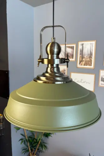 Asaletli Saz Yeşili Tekli Avize Eskitme Başlık Retro Sarkıt Lamba Restoran Cafe Salon Avizeleri - Saz Yeşili - 3