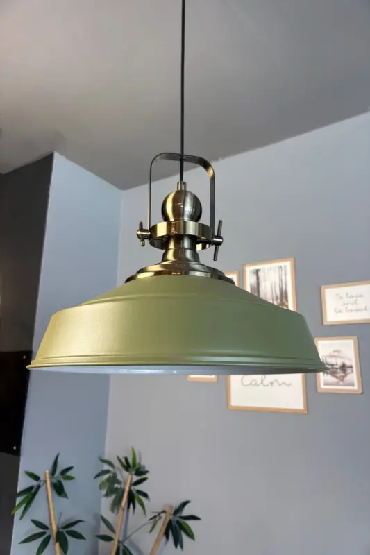 Asaletli Saz Yeşili Tekli Avize Eskitme Başlık Retro Sarkıt Lamba Restoran Cafe Salon Avizeleri - Saz Yeşili - 5