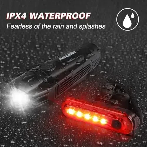 Ascher Ultra Bright USB qayta zaryadlanuvchi velosiped chiroqlari to'plami, kuchli velosiped old farasi va orqa chiroq, 4 ta yorug'lik rejimi, erkaklar ayollar bolalar yo'l tog' velosipedlari uchun o'rnatish oson qora - 5