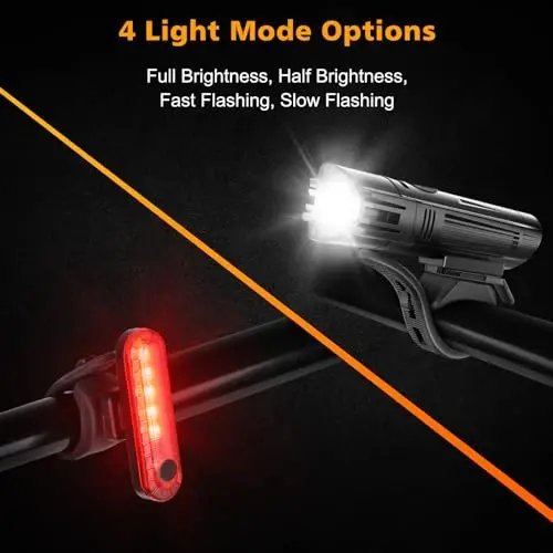 Ascher Ultra Bright USB Rechargeable Bike Light Set, Powerful Bicycle Front Headlight and Back Taillight, 4 Light Modes, Easy to Install for Men Women Kids Road Mountain Cycling Black - 5