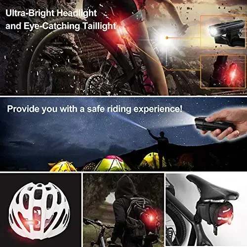 Ascher Ultra Bright USB Rechargeable Bike Light Set, Powerful Bicycle Front Headlight and Back Taillight, 4 Light Modes, Easy to Install for Men Women Kids Road Mountain Cycling Black - 7