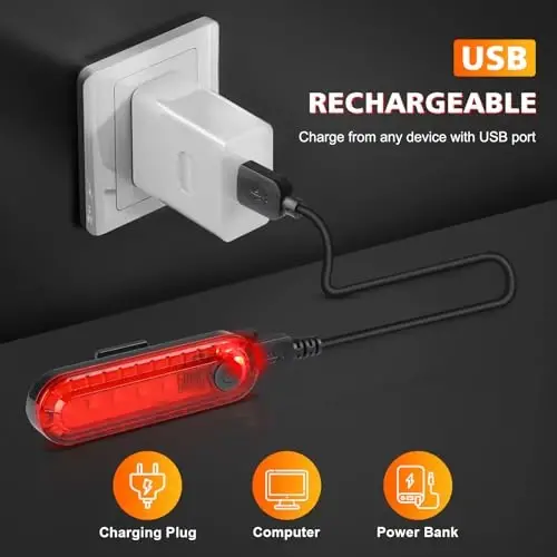 Ascher USB Rechargeable LED Bike Tail Lights 2 Pack, Bright Bicycle Cycling Rear Light, 4 Light Mode Options Safety Bike Light for Adults Kids Men Women Road Mountain(2 USB Cables Included) - 2
