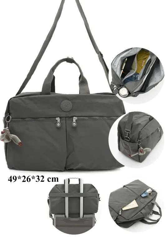 Asco Model Unısex Büyük Boy Su Geçirmez Krinkıl Kumaş Çapraz Ve Omuz Askılı Seyahat Spor Tatil Çanta-Antrasit - 1