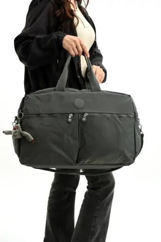 Asco Model Unısex Büyük Boy Su Geçirmez Krinkıl Kumaş Çapraz Ve Omuz Askılı Seyahat Spor Tatil Çanta-Antrasit - 5