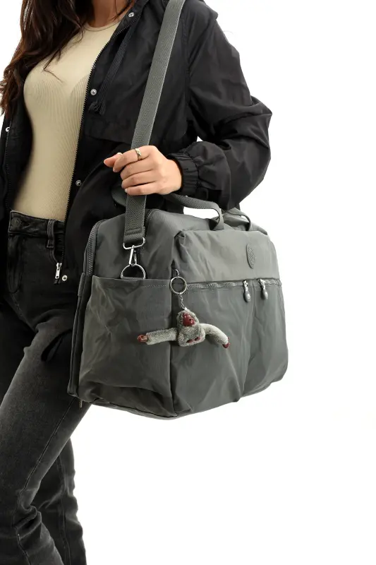 Asco Model Unısex Büyük Boy Su Geçirmez Krinkıl Kumaş Çapraz Ve Omuz Askılı Seyahat Spor Tatil Çanta-Antrasit - 6