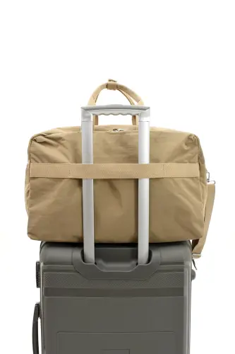 Asco Model Unısex Büyük Boy Su Geçirmez Krinkıl Kumaş Çapraz Ve Omuz Askılı Seyahat Spor Tatil Çanta-Bej - 3