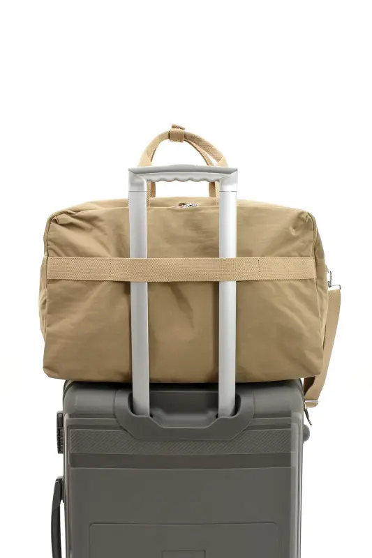 Asco Model Unısex Büyük Boy Su Geçirmez Krinkıl Kumaş Çapraz Ve Omuz Askılı Seyahat Spor Tatil Çanta-Bej - 3