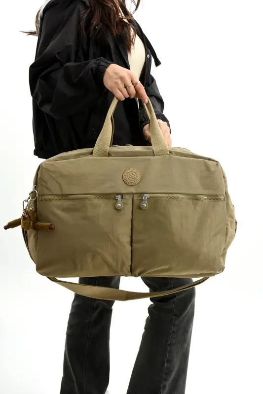 Asco Model Unısex Büyük Boy Su Geçirmez Krinkıl Kumaş Çapraz Ve Omuz Askılı Seyahat Spor Tatil Çanta-Bej - YOGII