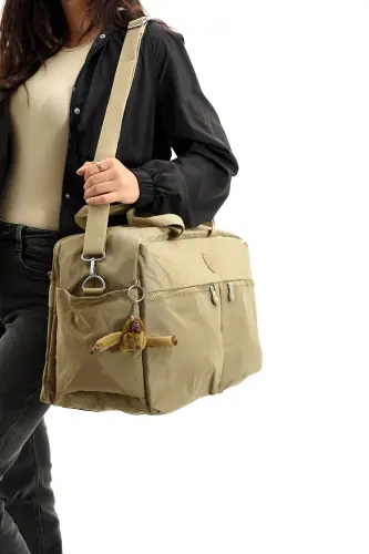 Asco Model Unısex Büyük Boy Su Geçirmez Krinkıl Kumaş Çapraz Ve Omuz Askılı Seyahat Spor Tatil Çanta-Bej - 2