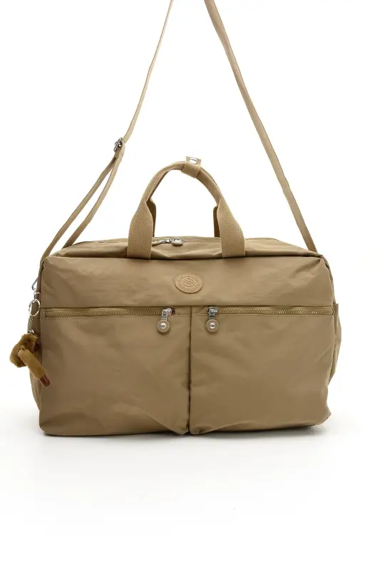 Asco Model Unısex Büyük Boy Su Geçirmez Krinkıl Kumaş Çapraz Ve Omuz Askılı Seyahat Spor Tatil Çanta-Bej - 4