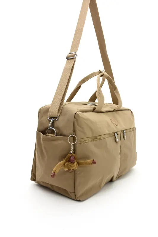 Asco Model Unısex Büyük Boy Su Geçirmez Krinkıl Kumaş Çapraz Ve Omuz Askılı Seyahat Spor Tatil Çanta-Bej - 5