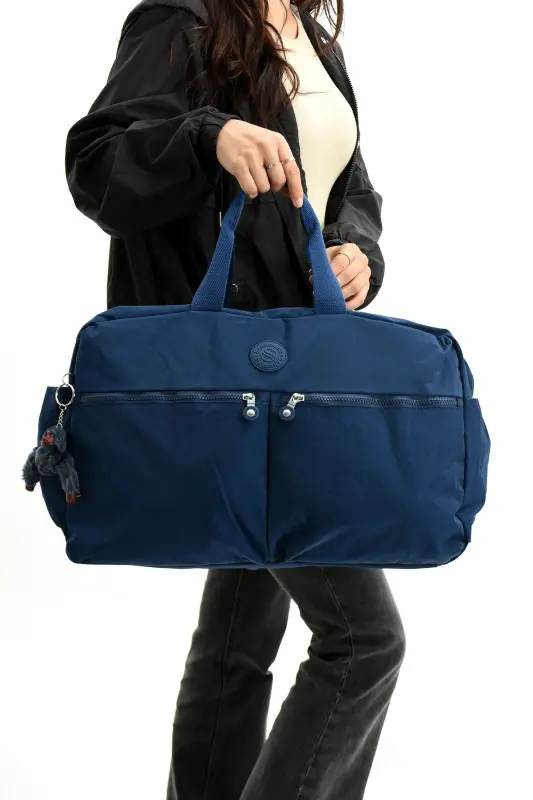 Asco Model Unısex Büyük Boy Su Geçirmez Krinkıl Kumaş Çapraz Ve Omuz Askılı Seyahat Spor Tatil Çanta-Lacivert - 1