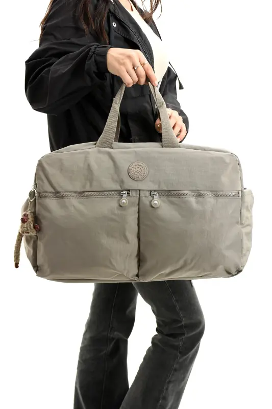 Asco Model Unısex Büyük Boy Su Geçirmez Krinkıl Kumaş Çapraz Ve Omuz Askılı Seyahat Spor Tatil Çanta-Vizon - 1