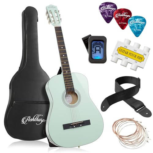 Ashthorpe 38-dyuymli boshlang'ich akustik gitara to'plami (Mint Green), asosiy boshlang'ich to'plami Gig Bag, Strings, Strap, Tuner, Picks - 1