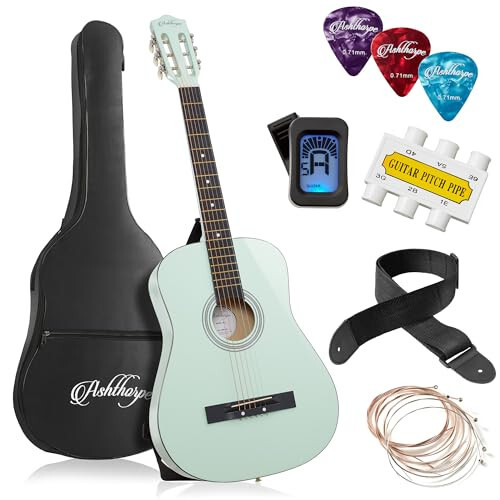 Ashthorpe 38-inch Beginner Acoustic Guitar Package (Mint Green), Basic Starter Kit w/Gig Bag, Strings, Strap, Tuner, Picks - 1