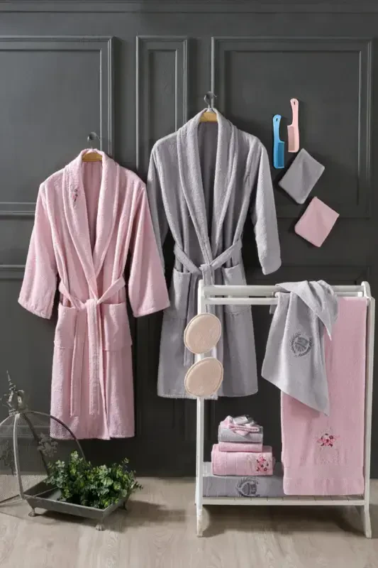 Asia 16 Pcs Boxed Dowry Family Bathrobe Set | Bathrobe Set | Dowry Set-Gray Powder - 2