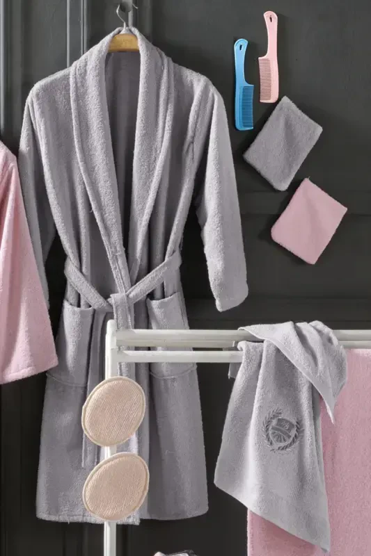 Asia 16 Pcs Boxed Dowry Family Bathrobe Set | Bathrobe Set | Dowry Set-Gray Powder - 4