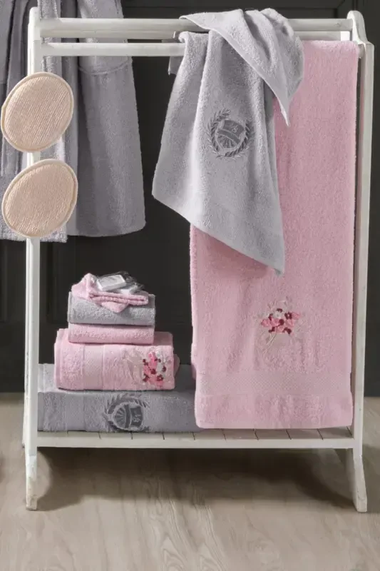 Asia 16 Pcs Boxed Dowry Family Bathrobe Set | Bathrobe Set | Dowry Set-Gray Powder - 5