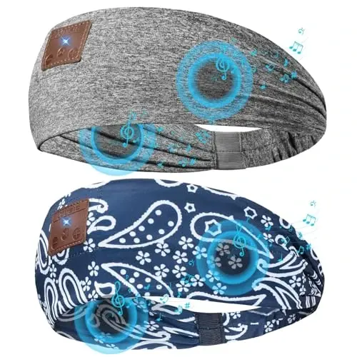 ASIILOVI 2-Pack Sleeping Headphones Bluetooth Headband, Wireless Headband Headphones with Ultra-Thin Speakers, Comfortable for Side Sleepers, Running, Adults, Unisex, Blue+Grey, One Size - 1
