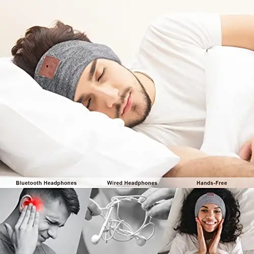ASIILOVI 2-Pack Sleeping Headphones Bluetooth Headband, Wireless Headband Headphones with Ultra-Thin Speakers, Comfortable for Side Sleepers, Running, Adults, Unisex, Blue+Grey, One Size - 3