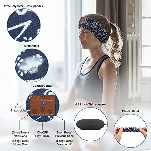 ASIILOVI 2-Pack Sleeping Headphones Bluetooth Headband, Wireless Headband Headphones with Ultra-Thin Speakers, Comfortable for Side Sleepers, Running, Adults, Unisex, Blue+Grey, One Size - 5