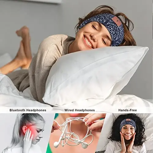 ASIILOVI 2-Pack Sleeping Headphones Bluetooth Headband, Wireless Headband Headphones with Ultra-Thin Speakers, Comfortable for Side Sleepers, Running, Adults, Unisex, Blue+Grey, One Size - 4