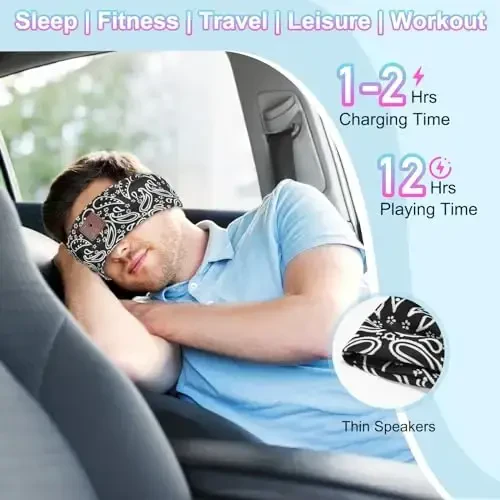 ASIILOVI Sleeping Headphones, Bluetooth 5.4 Headband Headphones, Wireless Headband for Yoga, Running, Workout, Travel, Sports, Unique Presents for Adult Teens - Black&Blue - 6
