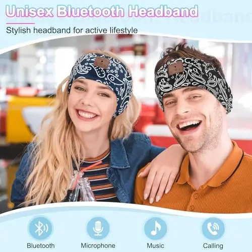 ASIILOVI Uyqu uchun naushniklar, Bluetooth 5.4 boshbog'li naushniklar, Yoga, yugurish, mashq, sayohat, sport uchun simsiz boshbog', kattalar va o'smirlar uchun noyob sovg'alar - Qora va ko'k - 3