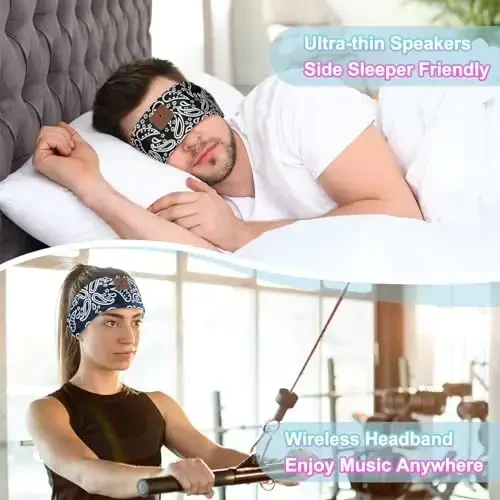 ASIILOVI Uyqu uchun naushniklar, Bluetooth 5.4 boshbog'li naushniklar, Yoga, yugurish, mashq, sayohat, sport uchun simsiz boshbog', kattalar va o'smirlar uchun noyob sovg'alar - Qora va ko'k - 2