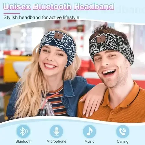 ASIILOVI Uyqu uchun naushniklar, Bluetooth 5.4 boshbog'li naushniklar, Yoga, yugurish, mashq, sayohat, sport uchun simsiz boshbog', kattalar va o'smirlar uchun noyob sovg'alar - Qora va ko'k - 3