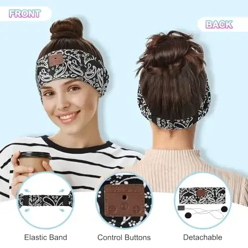 ASIILOVI Uyqu uchun naushniklar, Bluetooth 5.4 boshbog'li naushniklar, Yoga, yugurish, mashq, sayohat, sport uchun simsiz boshbog', kattalar va o'smirlar uchun noyob sovg'alar - Qora va ko'k - 4