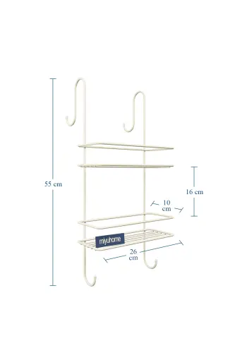 Asılabilir Lüks Banyo Rafı Kancalı Şampuanlık Paslanmaz Duşakabin Rafı Delmeden Asılır Duş Rafı BEJ-BEJ - 6