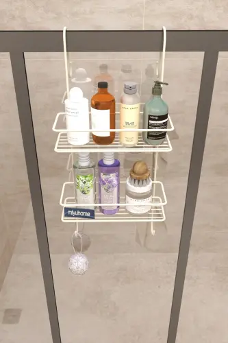 Asılabilir Lüks Banyo Rafı Kancalı Şampuanlık Paslanmaz Duşakabin Rafı Delmeden Asılır Duş Rafı BEJ-BEJ - 5