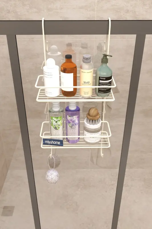 Asılabilir Lüks Banyo Rafı Kancalı Şampuanlık Paslanmaz Duşakabin Rafı Delmeden Asılır Duş Rafı BEJ-BEJ - 5