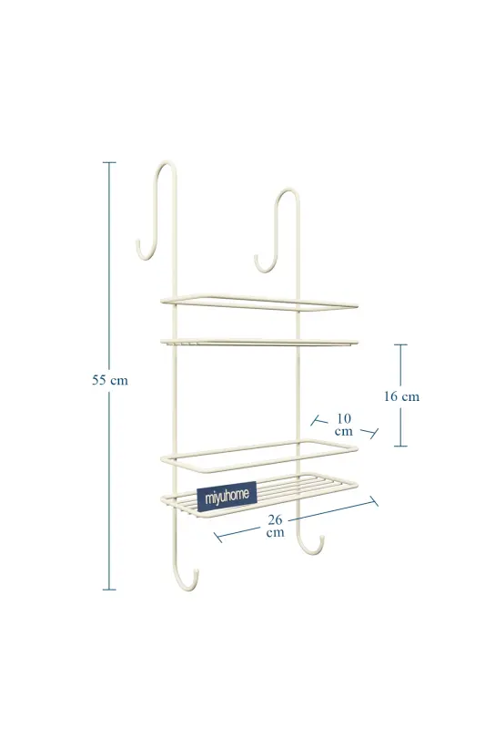Asılabilir Lüks Banyo Rafı Kancalı Şampuanlık Paslanmaz Duşakabin Rafı Delmeden Asılır Duş Rafı BEJ-BEJ - 6