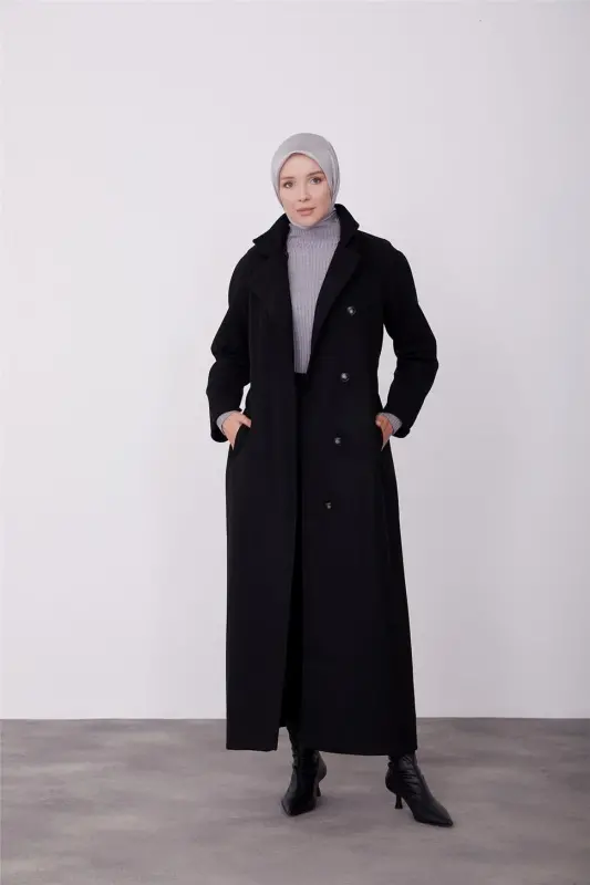 Асимметричное пальто Armine с погонами на воротнике, 23K8615, черное - 3