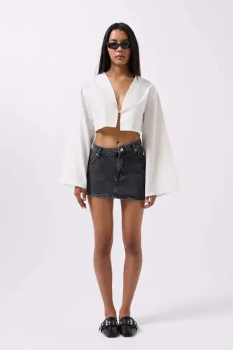 Asimmetrik Bel Denim Mini Yubka - BÜYÜKBEDENIZ (1)