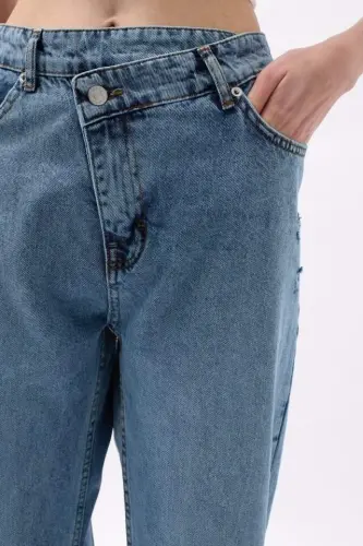 Asimmetrik Bel Paça Yirtmaçli Jean - 4