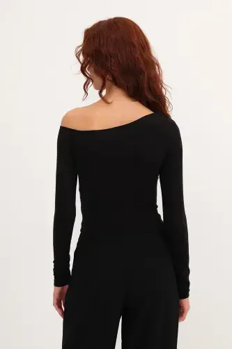 Asimmetrik Yoqali Uzun Qisma Bluz B1668-t11-Qora - 5