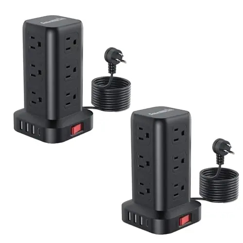 Extension Cord with Multiple Outlets, SMALLRT 2 Pcs Surge Protector Power Strip Tower, Outlet Extender with 12 AC Outlets 4 USB, 6.5FT Extension Cord for Home Office Dorm Room, Overload Protection - 1