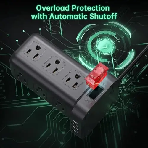 Extension Cord with Multiple Outlets, SMALLRT 2 Pcs Surge Protector Power Strip Tower, Outlet Extender with 12 AC Outlets 4 USB, 6.5FT Extension Cord for Home Office Dorm Room, Overload Protection - 3