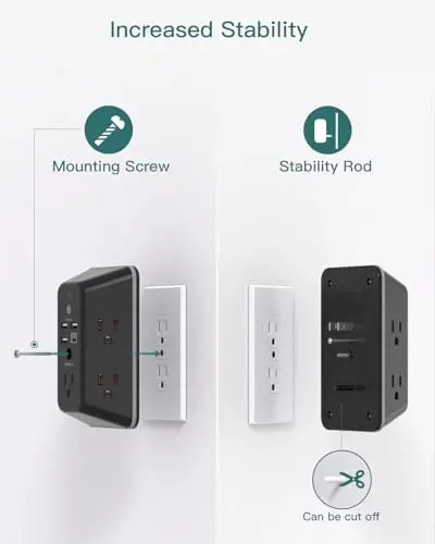 Surge Protector, Outlet Extender with Night Light, Addtam 5-Outlet Splitter and 4 USB Ports(1 USB C), Multi Plug Wall Outlet for Home Office Dorm Room Essentials Black - 4