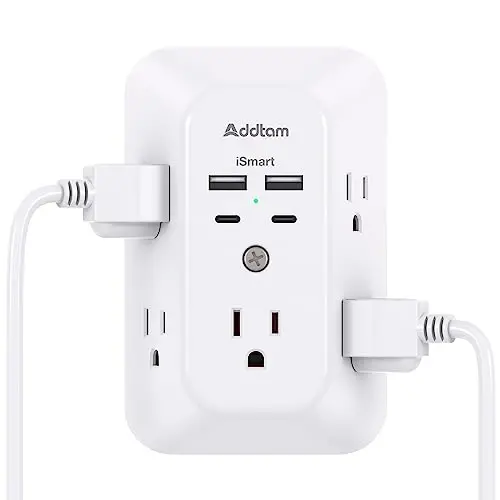 Surge Protector Outlet Extender - Addtam 5-Outlet Splitter with 4 USB Wall Charger(2 USB-C Ports), Multi Plug Outlet Power Strip for Home, Dorm Room Essentials - 1
