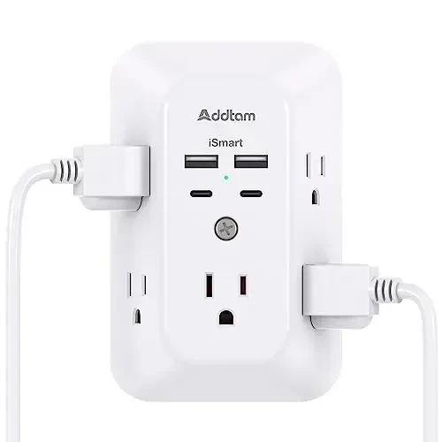 Surge Protector Outlet Extender - Addtam 5-Outlet Splitter with 4 USB Wall Charger(2 USB-C Ports), Multi Plug Outlet Power Strip for Home, Dorm Room Essentials - ADDTAM