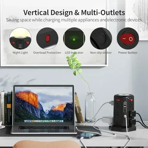 Surge Protector Power Strip 10 FT Cord, PD 20W USB C Power Strips with Surge Protection, 3nd Generation PASSUS Long Extension Cord with Multiple Outlets Charging Station for Home Office Essentials - 6