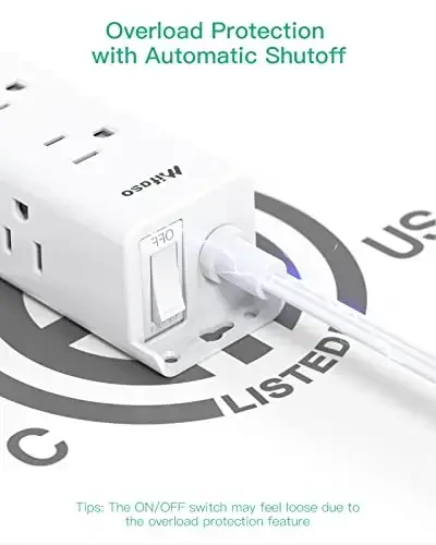 Surge Protector Power Strip - 9 Widely Spaced Multi Outlets, Wall Mount, 3 Side Outlet Extender with Extension Cord, Flat Plug, Overload Protection, Home Office Dorm Room Essentials (15FT, White) - 6