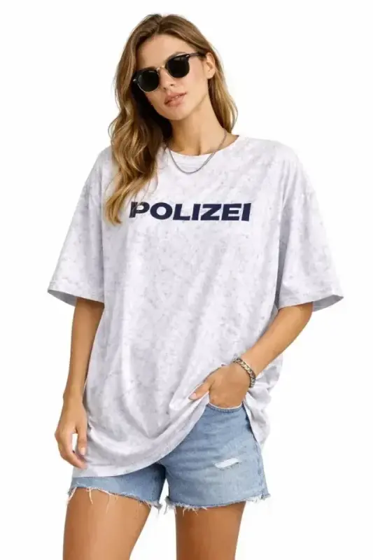 Asit Yıkamalı Oversize Tişört ön Ve Arkası Baskılı %100 Pamuk Street Style T-Shirt - Beyaz - BÜYÜKBEDENIZ