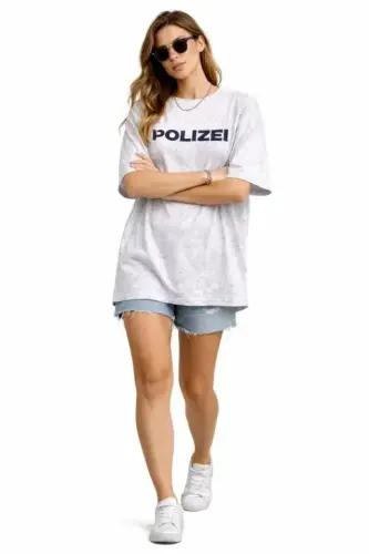 Asit Yıkamalı Oversize Tişört ön Ve Arkası Baskılı %100 Pamuk Street Style T-Shirt - Beyaz - 3